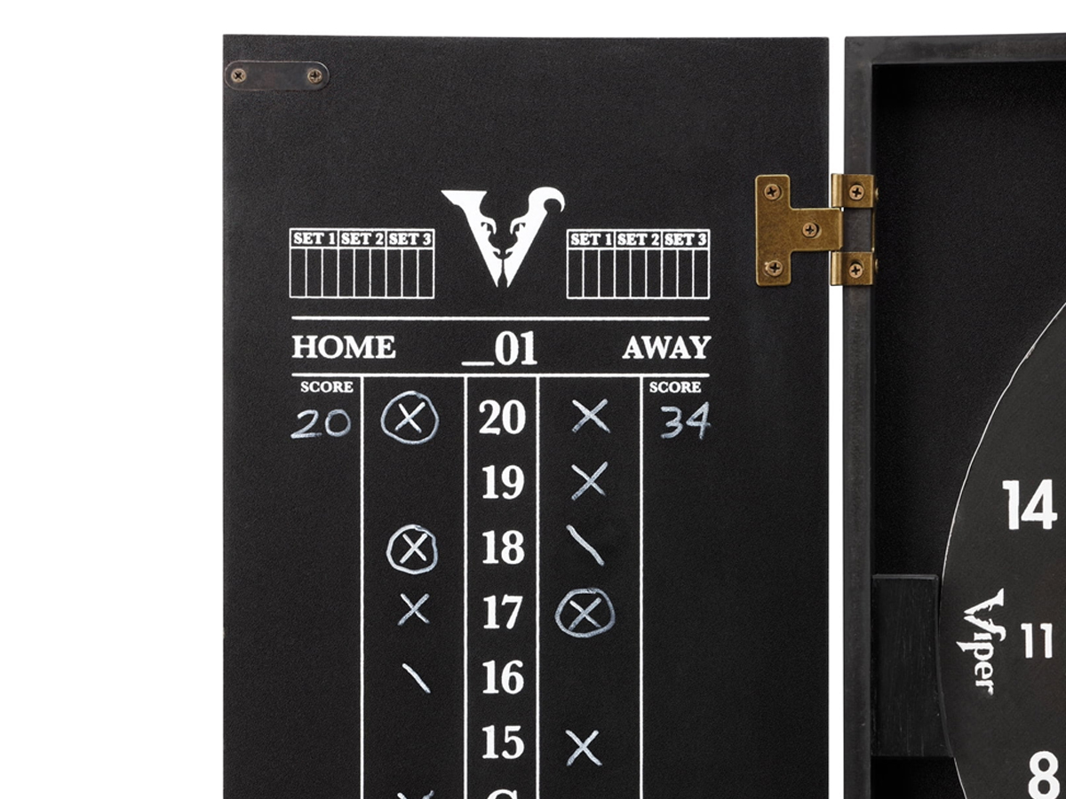 Tablero de Dardos de doble vista Viper Hideaway con Cabinete negro dardos de punta plástica